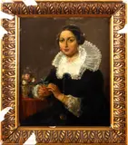 Portrait of a lady in black, beside a vase of flowers by 19th Century English School, oil on panel, offered Feb 2012