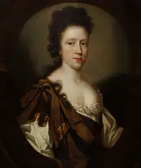 Portrait of a lady, half-length, in a white costume and brown sash, with a painted stone cartouche by Mary Beale, oil on canvas, sold Feb 2012