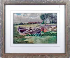An abandoned boat by Edward Walker, watercolour over traces of pencil, sold Feb 2012