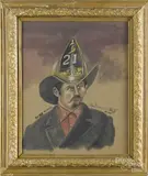 portrait of a fireman by Antonio Romano, mixed media, offered Dec 2015