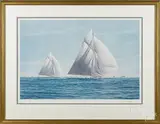 signed lithograph of a yacht racing scene by John English, pencil, offered Oct 2015