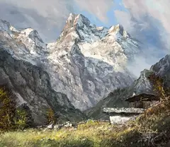 Untitled (Mountain Scene) by Herbert August Uerpmann, oil on canvas (unstretched), sold Mar 2023
