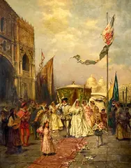The Wedding by Edward Percy Moran, oil on canvas, sold Mar 2023