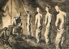 The Medical Inspection by Keith Vaughan, 1941, ink, wash, and charcoal, heightened with white, sold Mar 2023