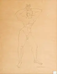 Male Nude by Gaston Lachaise, 1969, graphite on paper, sold Mar 2023