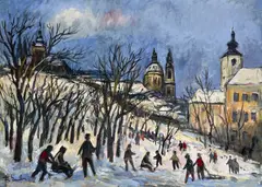 Winter Scene by František Emler, oil on canvas, sold May 2023
