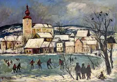 Ice Rink by František Emler, oil on canvas, sold May 2023