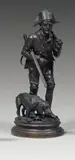 Garde-chasse et son chien ramenant un renard by Alfred Dubucand, Bronze à patine médaille, sold Jun 2010