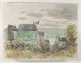 Plage de Villerville by Léonard Bordes, Aquarelle signée en bas à gauche, sold Apr 2022
