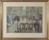 Terrasse de café by Oswald Heidbrinck, Aquarelle, sold Apr 2022
