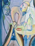 Personnages déguisés au bistrot by Henri Gineste, Gouache signée en bas à gauche, sold Apr 2022