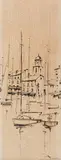 St Tropez by Georges Damin, Crayon noir et rehauts de plume sur papier teinté, sold Apr 2022