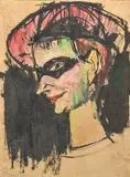 Élégante au masque loup by Rudolf Kundera, Aquarelle et encre, non signée, sold Apr 2022