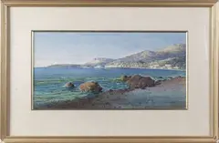La baie de Menton by Bernard-Antoine Righetti, Aquarelle, sold Apr 2022