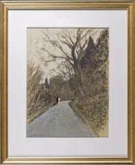 Chemin animé by Henri André Martin, 1972, Gouache sur papier bistre, sold Apr 2022