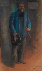 Portrait d'homme en pied tenant sa canne et son chapeau by Frédéric-Auguste Cazals, Aquarelle et gouache sur papier, sold Mar 2019