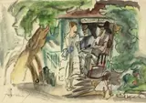 Devant l'auberge à Cuba by Jules Pascin, Aquarelle, sold May 2011