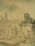Personnages dans un escalier by Hubert Robert, 1793, Aquarelle, sold May 2011