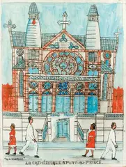 La cathédrale à Port-Au-Prince by Gervais Emmanuel Ducasse, Gouache sur papier, sold Feb 2011