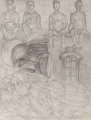 Composition by Rodolfo Morales, 1986, Crayon, sold Dec 2018