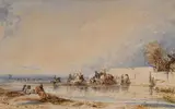 La halte des cavaliers by Alexandre-Gabriel Decamps, Aquarelle, sold Nov 2018