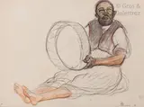Le joueur de Bendir by André Suréda, Fusain et pastel sur papier grège, sold Nov 2018