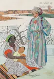 Marocaines et enfant sur une terrasse l’hiver, Rabat by Marguerite Barrière-Prévost, Gouache et aquarelle, sold Nov 2018