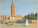La Koutoubia, Marrakech by Marguerite Barrière-Prévost, Gouache, aquarelle, plume et encre, sold Nov 2018