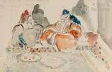 Le thé vert à la menthe by Mariette Lydis, Aquarelle sur traits de crayon, sold Nov 2018