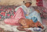 jeune marocaine alanguie et sa servante by Marcel Vicaire, Aquarelle gouachée, sold Nov 2018