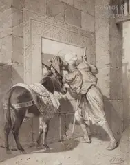 A la fontaine by Alexandre Bida, Pastel et fusain rehaussé de gouache sur canson, sold Nov 2018