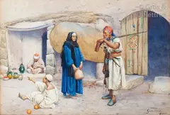 Conversation devant la by Giulio Rosati, Aquarelle sur papier, sold Nov 2018