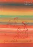 La jeune fille et les chevaux by Jellal Ben Abdallah, Gouache, sold Nov 2018
