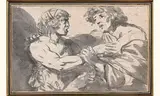 Deux romains vus à mi-corps se disputant by Jean-Baptiste Greuze, Lavis gris sur traits de crayon noir, sold Apr 2005