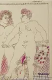 Couple by Alecos Fassianos, Aquarelle peinture dorée sur papier, sold Nov 2011