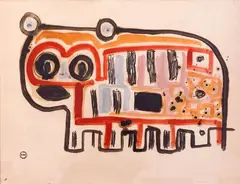 L'Ours, circa 1960 by Albert Chubac, Aquarelle et crayon gras sur papier Porte le cachet d'une vente de la succession de l'arti, sold Dec 2021