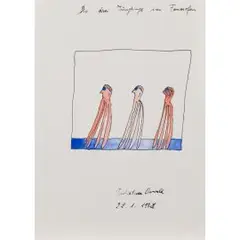 Die drei jünglinge im feuerofen by Oswald Tschirtner, 1971, watercolor, sold Jun 2025