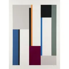 MIT DREI WEIßEN SENKRECHTEN by Walter Dexel, color screenprint, sold Jun 2025