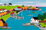 Fishing Village by Joseph Norris, enamel on board, sold Jan 2018
