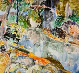 Filled Quarry Holes (03780/A85-035) by David Alexander, 1984, acrylic on canvas, sold Jul 2018