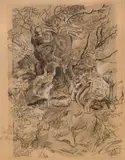 Dickicht by Christian Friedrich Gille, Kreide, laviert und weiß gehöht, auf braunem Papier, sold Nov 2014