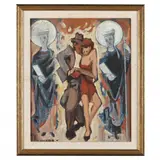 Dancing Couple by Jose Laguada, Oil and collage on panel, sold Mar 2022