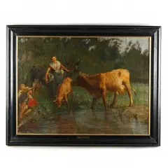 Pastoral Scene by Charles T. Webber, Oil on canvas, sold Mar 2022