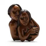 Bronze Relief Sculpture of an Embracing Couple by Roxanne Swentzell, Patinated cast bronze, sold Mar 2022