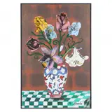Still Life with Flowers by Louis St. Lewis, Acrylic and collage on canvas, sold Feb 2022