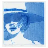 Figure Eight Figure by Maud Gatewood, Intaglio/collograph in blue ink, sold Feb 2022