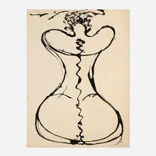 Abstract Form by Bill Alpert, ink and acrylic on paper laid to board, sold Aug 2024