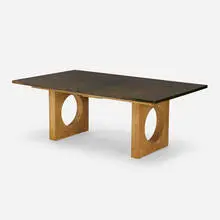 Custom dining table from the Plotkin-Dresner Residence, Highland Park by Samuel Marx, c. 1945, stained maple burl, maple burl, sold Jun 2022