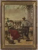 Flower Seller and Suitor by A. Secola, Oil on Canvas, offered Jun 2020