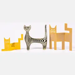 Lucite by Abraham Palatnik, Acrylic Cat with Two Brass Cats Sculptures, offered Mar 2024